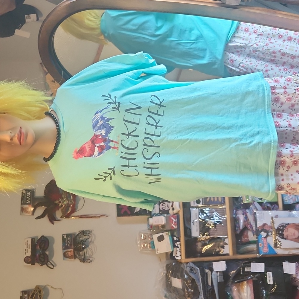 Chicken Whisperer t-shirt ☆ LG ☆ Mint Green color ☆ Rooster ☆ 100% preshrunk cot